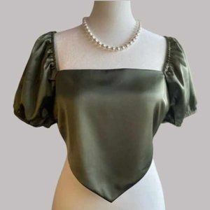 Olive Green Puff Sleeve, Crop Top